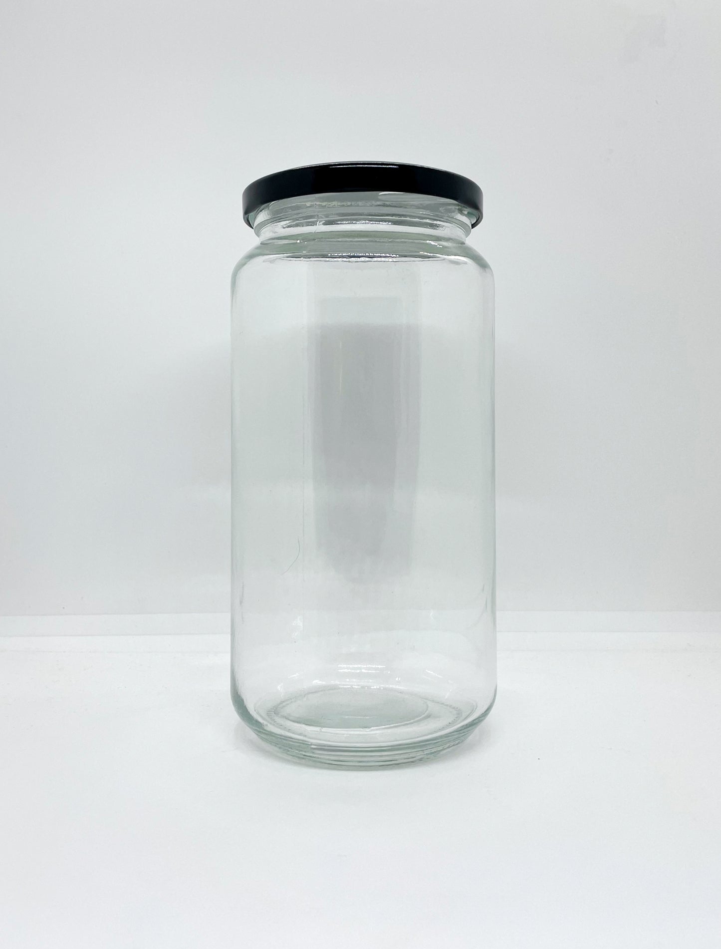 1030mL. Clear Round Straight Cut Glass Jar and Lid (Net Fill Capacity: 950mL.+/-)