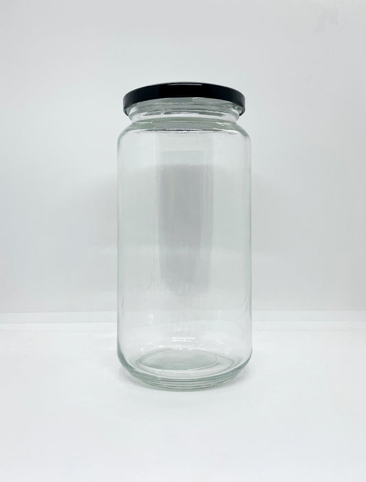 1030mL. Clear Round Straight Cut Glass Jar and Lid (Net Fill Capacity: 950mL.+/-)