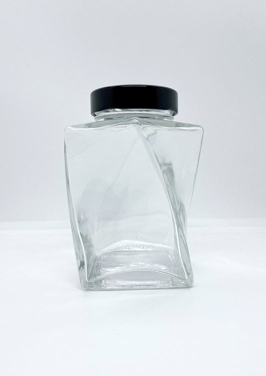 400mL. The Twist Glass Jar and Deep Lid (Net Fill Capacity: 350mL.+/-)